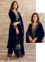 Velvet Navy Blue Eid Wear Embroidery Work Pakistani Suit